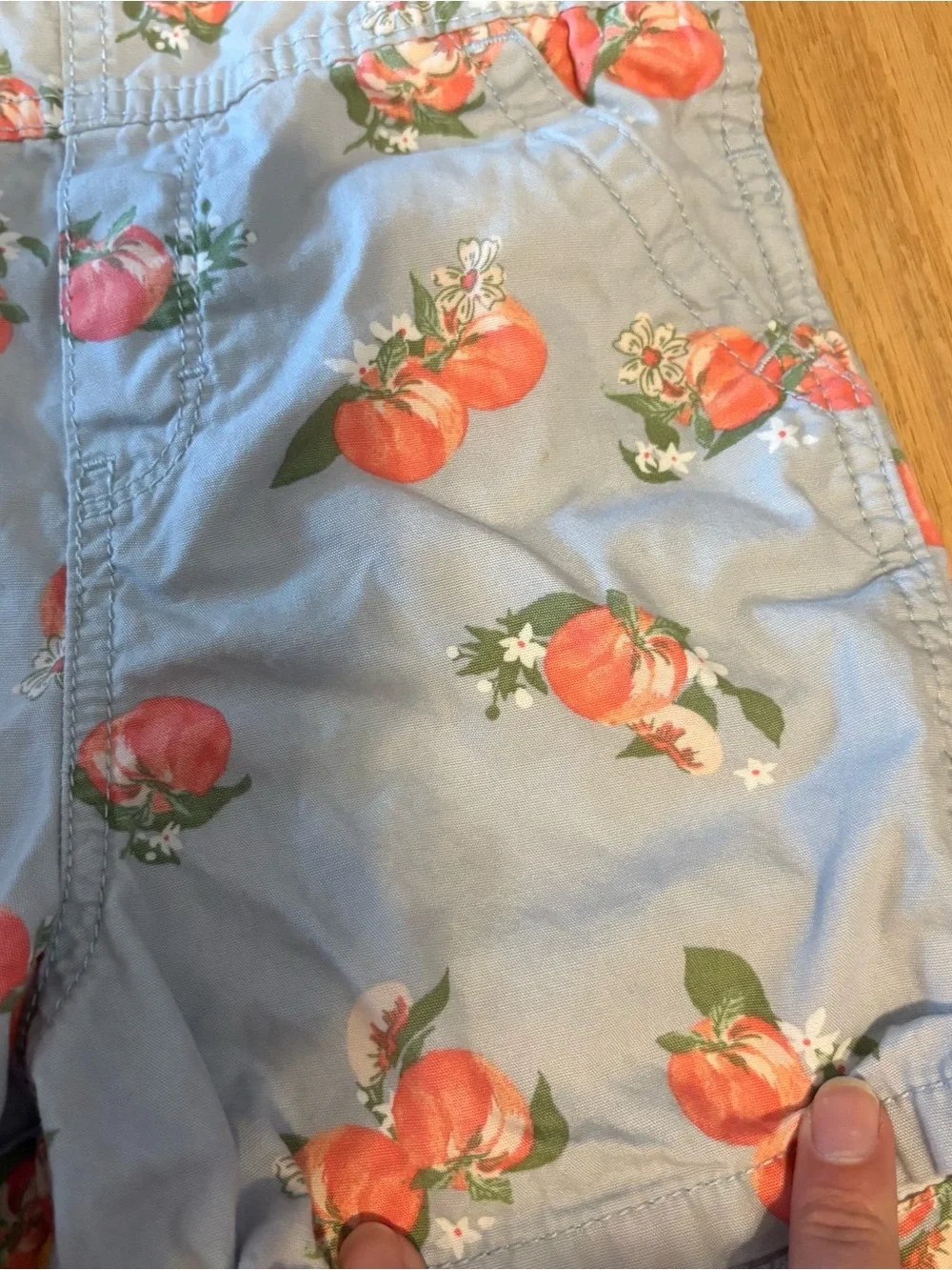 OshKosh B'gosh Light Blue Peach Print Short Overalls Shortalls Sz 5T